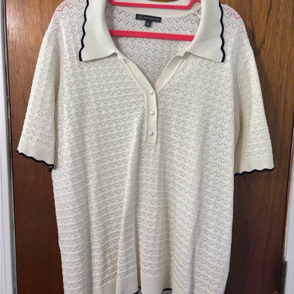 Adrianna Papell Cream Button Down Knit Top